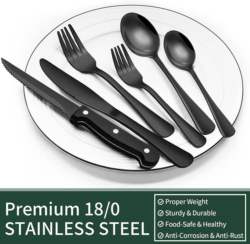 24 Piece Black Silverware Set With Steak Knives Black Flatware Set For