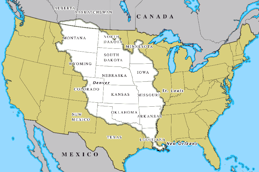 Which US state was purchased from the French in 1803?