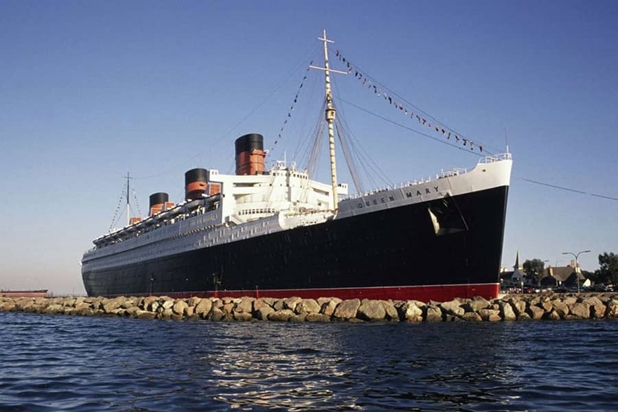 Said to be haunted, where is the ship “Queen Mary” located?