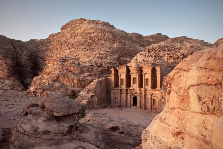 The ancient city of Petra was carved into rock by which people?