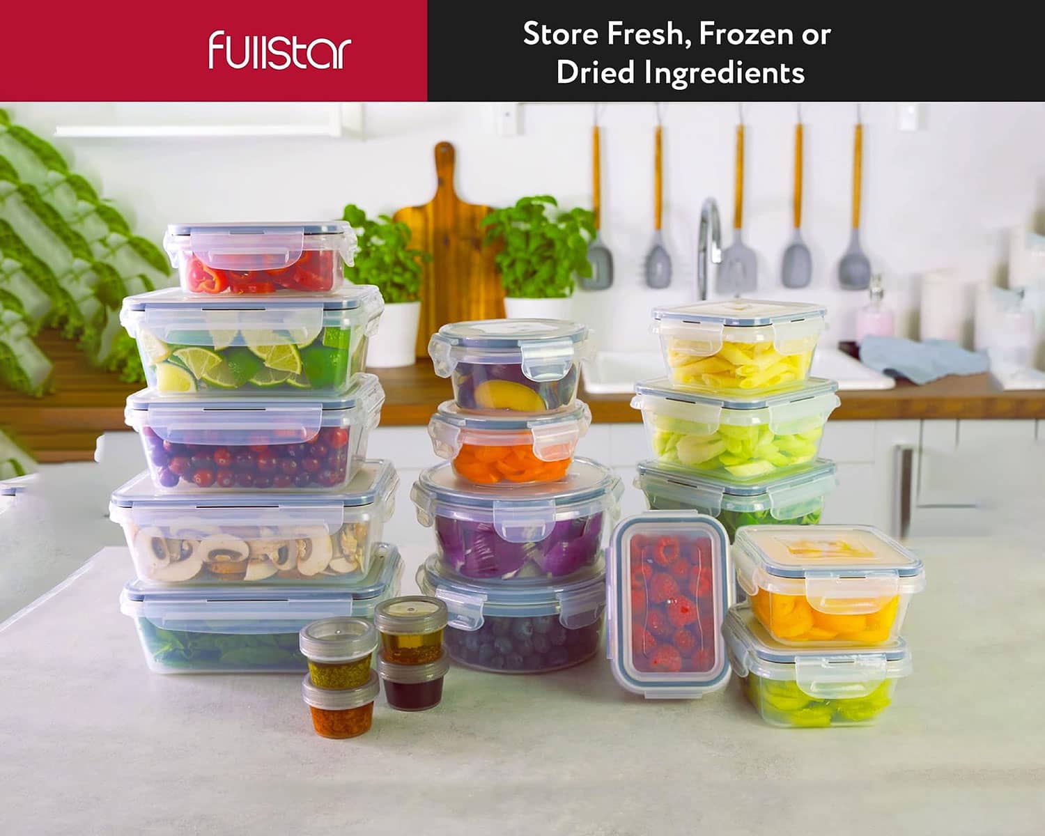 fullstar 50-piece Food storage Containers Set with Lids, Plastic Leak-Proof BPA-Free Containers for Kitchen Organization