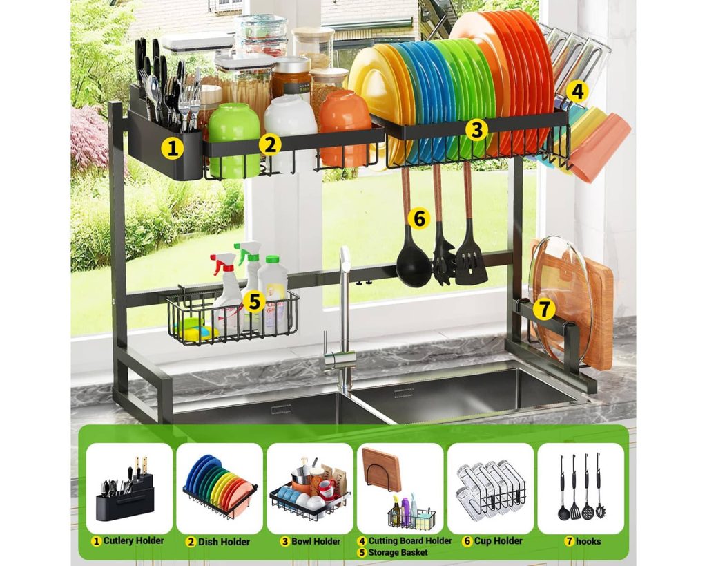 ADBIU Over The Sink Dish Drying Rack (Expandable Height and Length ...