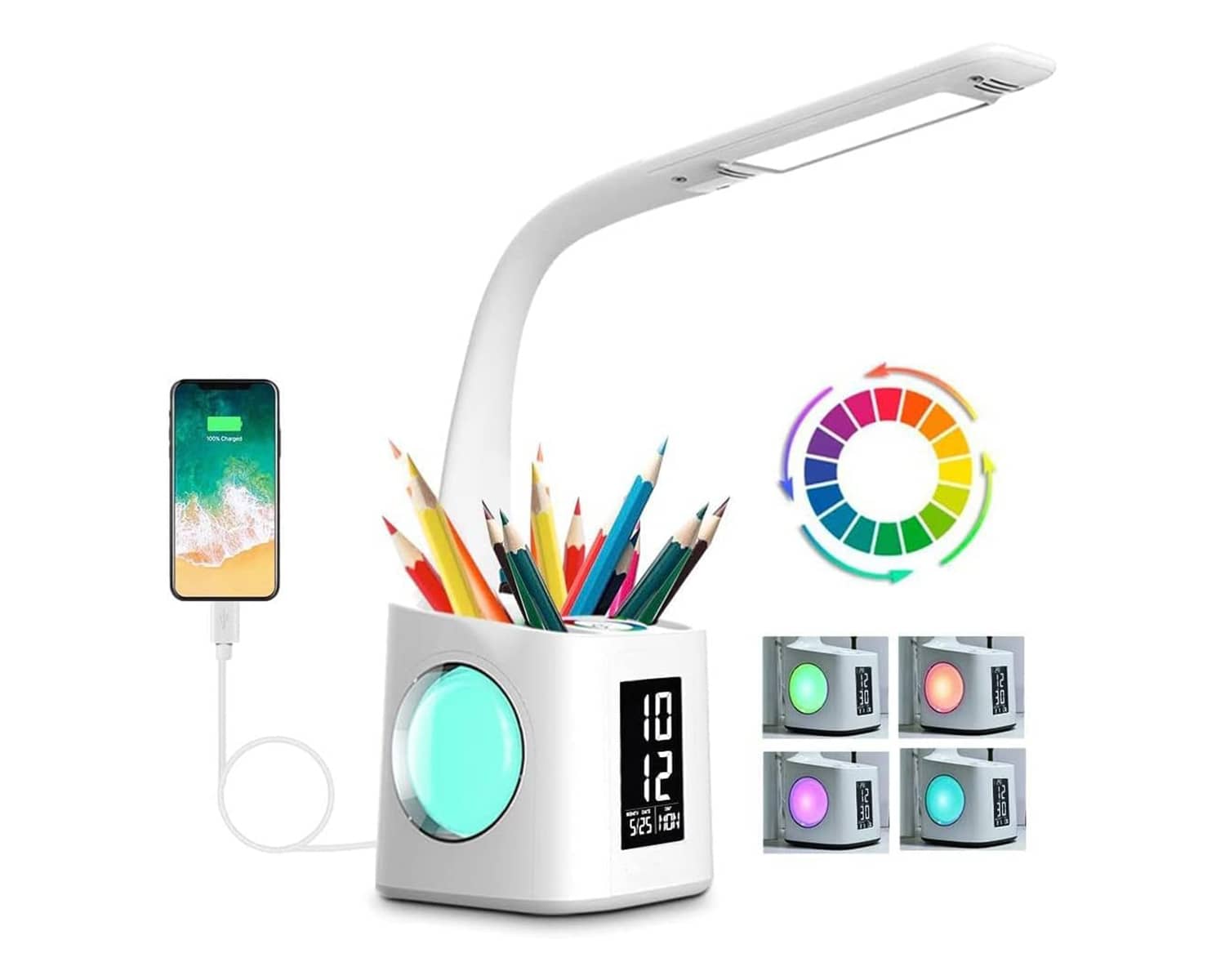 Study Desk Lamp with USB Charging Port and Calendar