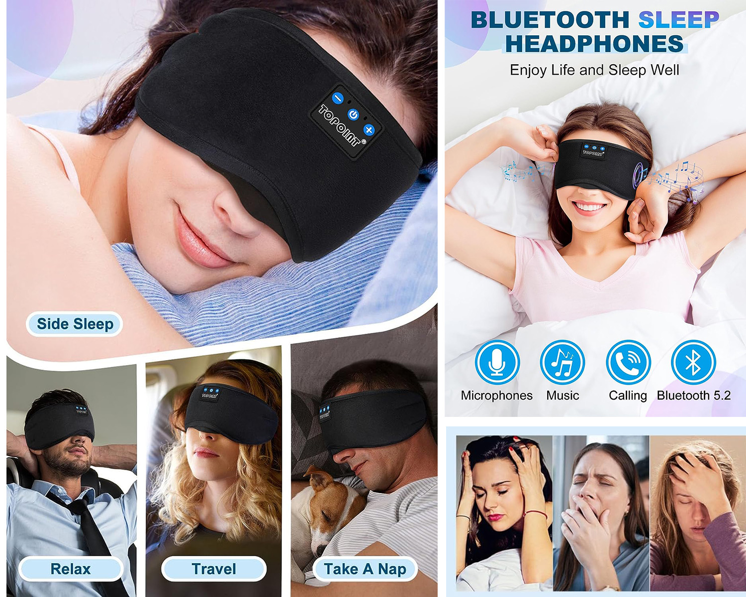 TOPOINT Sleep Mask Headphones Wireless Bluetooth 5.2