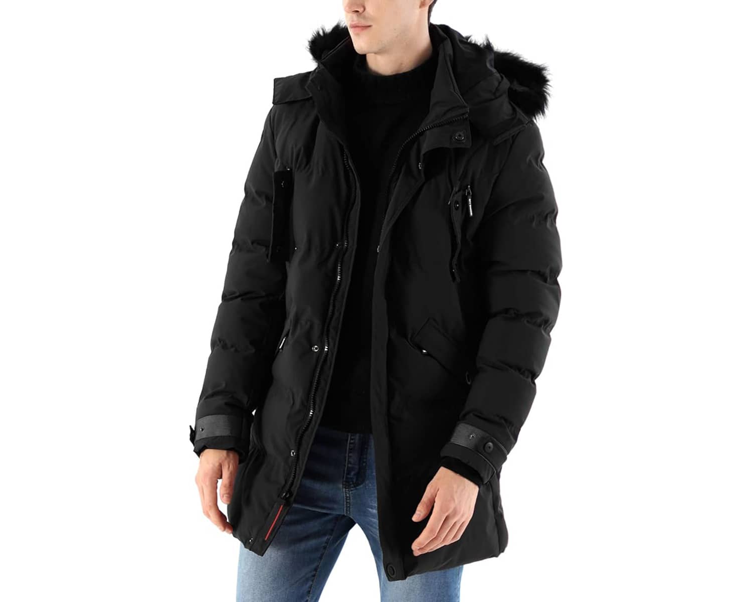 Mens Warm Parka Jacket Anorak Jacket Winter Coat with Detachable Hood Faux-Fur Trim